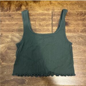 Ribbed Square-Neck Crop Tank Top - Dark Green